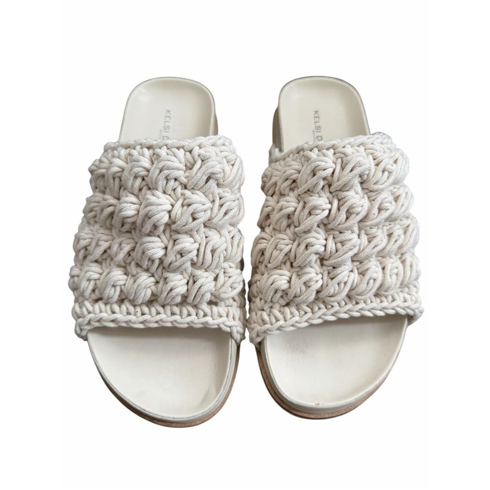 Kelsi Dagger Squish Knotted Platform Slide Sandal size 8 Shell Boho Crochet